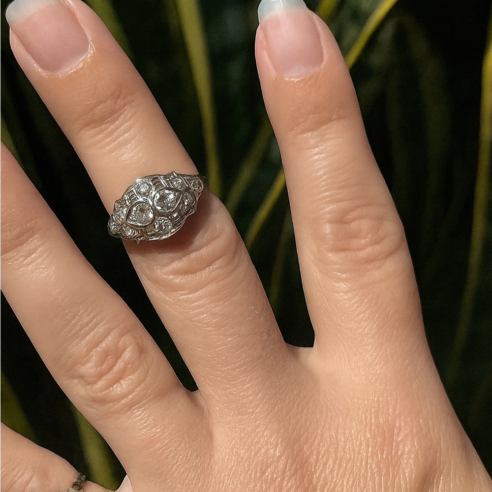 18k White Gold Art Deco Diamond Ring Vintage